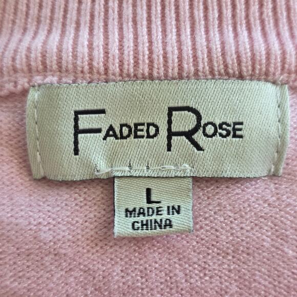 Faded Rose Pink Cherry Embroidered Sweater Womens Size L Soft Knit Long Sleeve - Picture 9 of 12